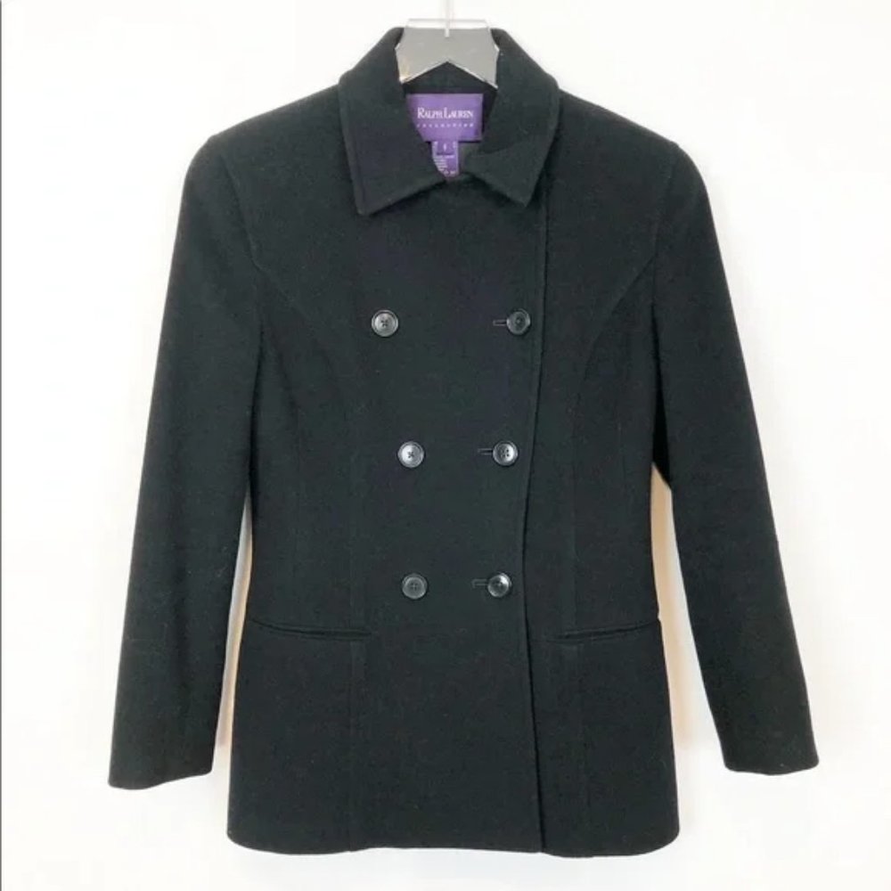 RALPH LAUREN collection PURPLE label: Black Cashmere Wool Trench Size 6 Like New